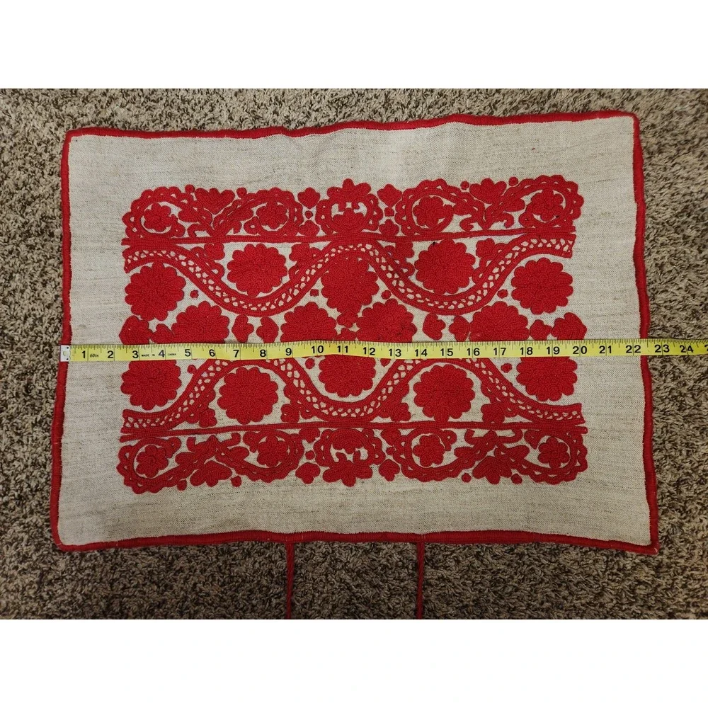 Vintage Hungarian Kalotaszeg Hand Embroidered Pillow Case Red Írásos Folk Art